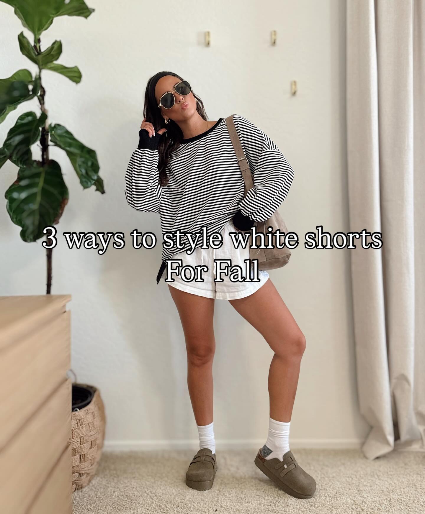 A Striped Top and White Shorts for a Fresh Fall Outfit